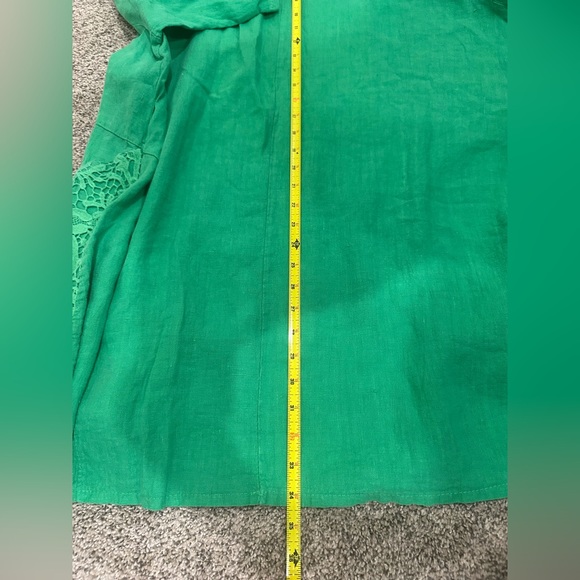 LaBass Tunic  Women Short Sleeve Embroidered Green 100% Linen Italy One Size - Picture 6 of 11